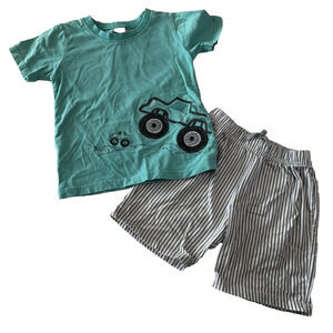 Bumeex Boy's Summer Shirt Shorts Set Monster Truck Sz 5Y Teal/Gray Outdoor